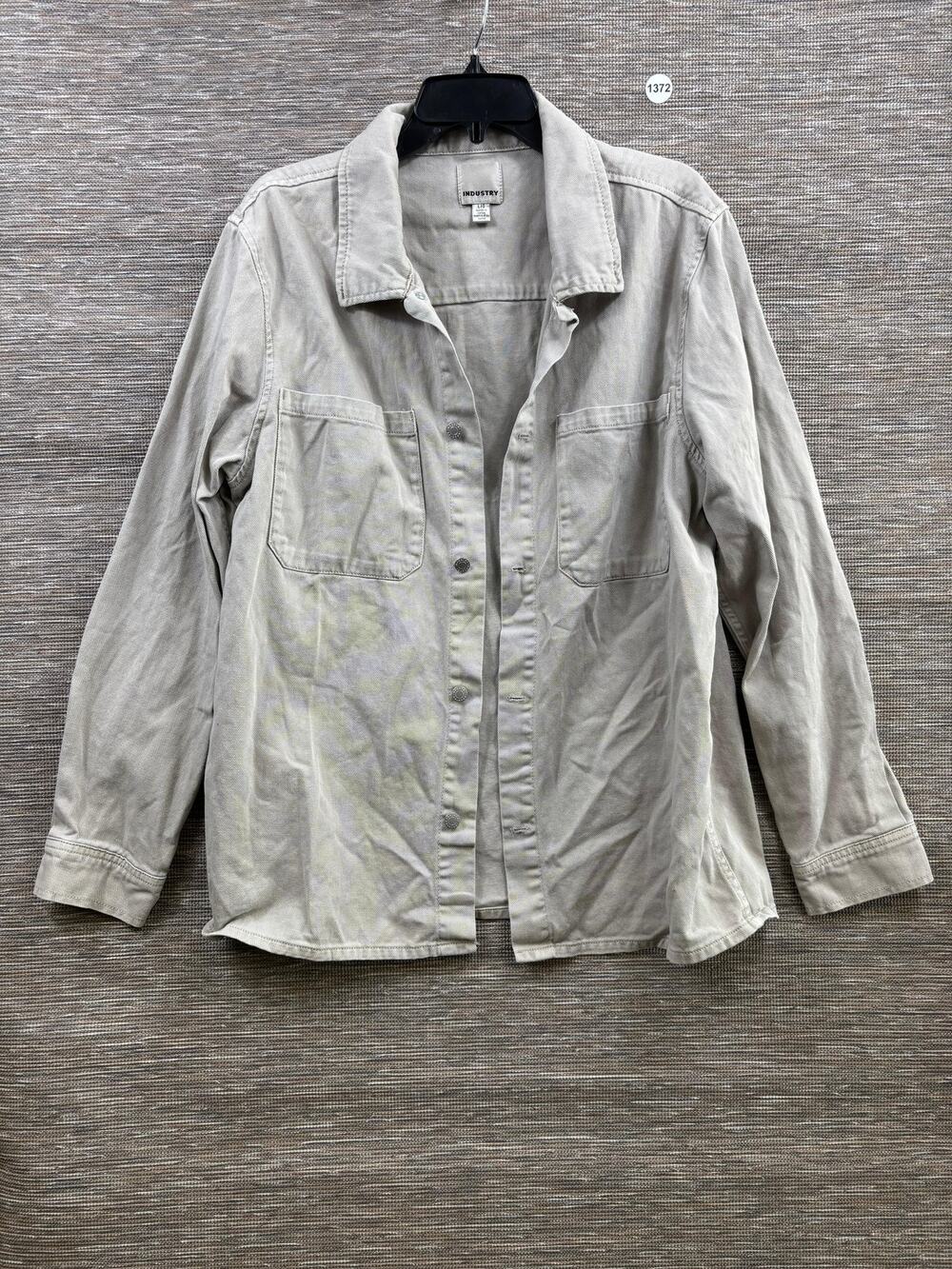 Industry Shirt Mens Size L Beige Twill Snap Front Long Sleeve Cotton Casual